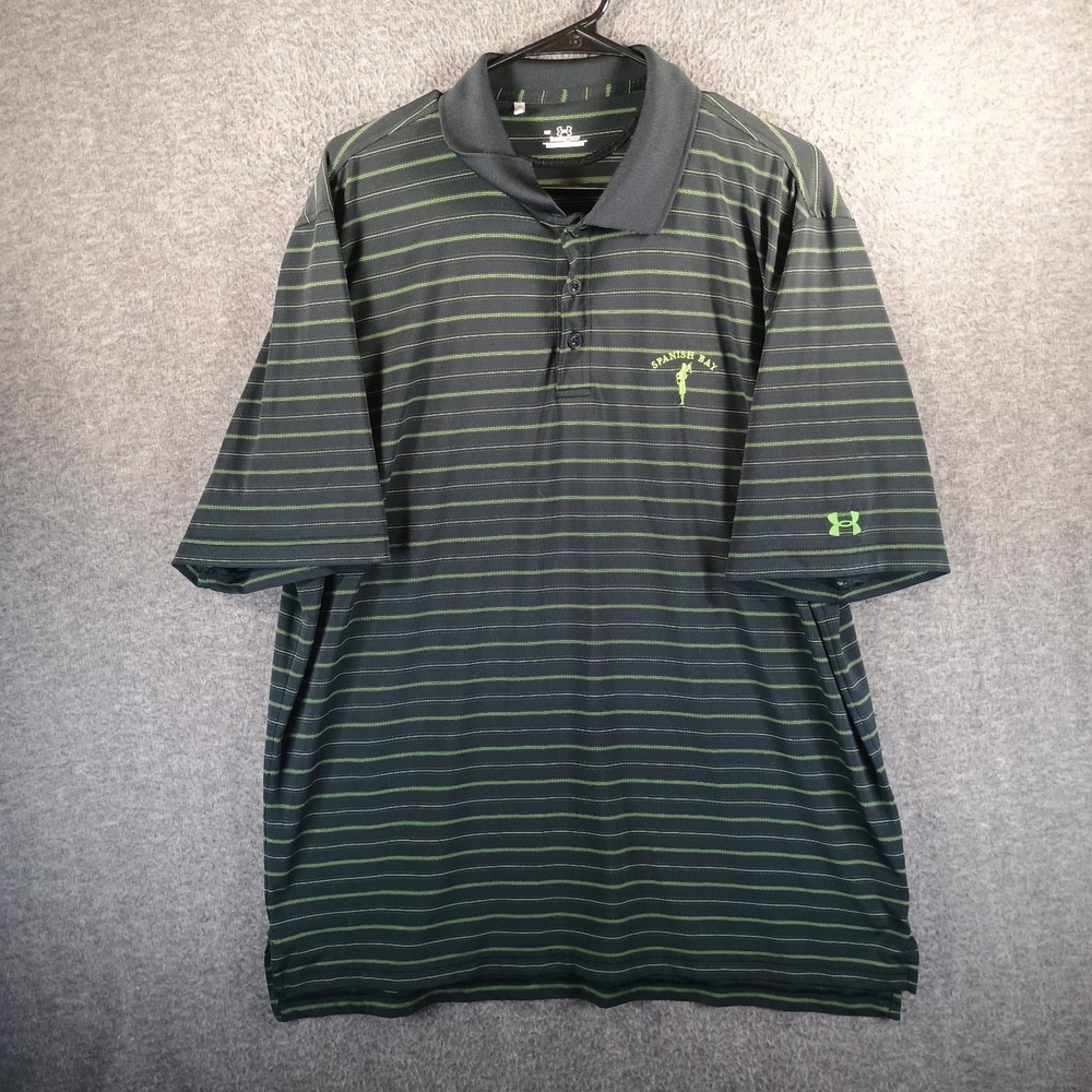 Spanish Bay Logo Under Armour Polo‎ Shirt Men L Stripe Golf Heat Gear SS